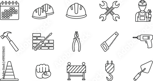 set of silhouette vector icons of labor day