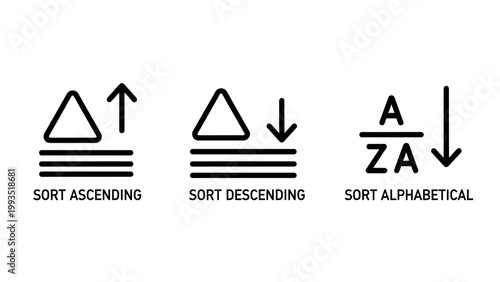 Sorting and ordering icons: ascending descending alphabetical with ordering ascending descending alphabetical organization management database information arrangement sequence categorization