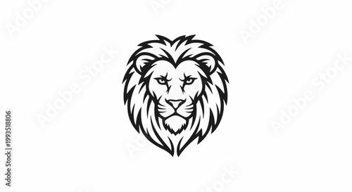 Stylized black and white depiction of a fierce lion's head with a full mane