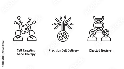 Icons representing cell targeting gene therapy precision delivery directed treatment in medicine with medical research treatment plan targeting precision delivery directed treatment healthcare