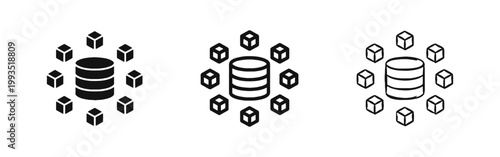 Big Data and Cloud Storage Icons Set with Database and Data Blocks