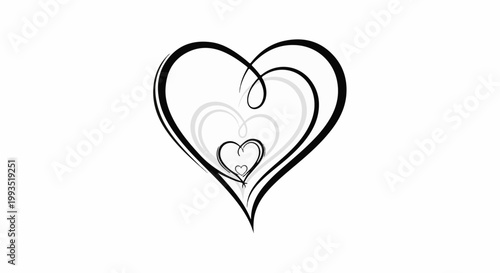 Concentric abstract heart shapes in black and grayscale