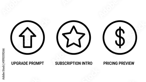 Business subscription and pricing UI icons set featuring upgrade prompt star favorite and currency dollar symbol for commerce and web apps subscription business marketing membership favorite