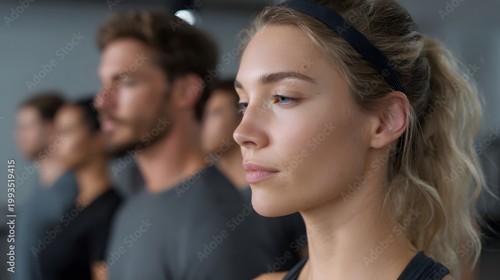 Obraz premium Thoughtful profile of a woman in a professional group setting demonstrating deep focus during a modern seminar or corporate training session