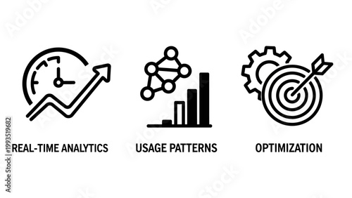 Business data analytics and performance optimization icon set with business intelligence business growth analytics performance optimization business marketing statistics strategy management
