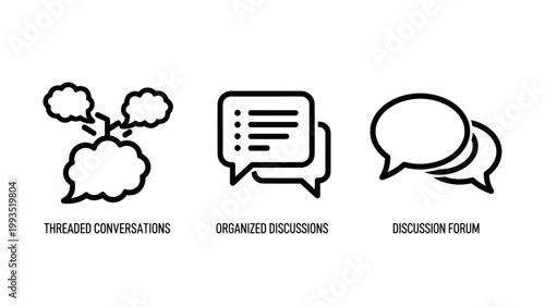 Communication and discussion icons set with speech bubbles representing group conversations structured topics and interpersonal dialogue for web and app design communication dialogue discussion