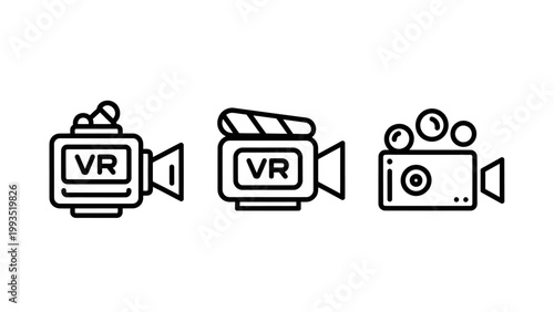 Virtual reality camera icons for vr content creation digital film production professional immersive media recording equipment set production recording equipment immersive technology