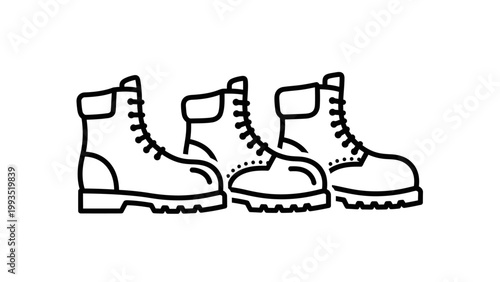 Set of three heavy duty construction work boots outline icons with construction footwear industrial protection illustration equipment clothing resistant profession industry