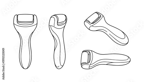 Electronic Foot File Callus Remover Tool for Pedicure and Skin Care Shown from Multiple Angles in Doodle Line Art