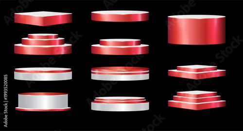 Red White Round Podium Stage Display Set Vector Display Product Mockup