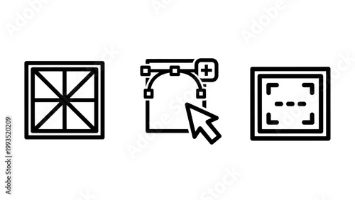 Graphic design selection and image cropping tool icons with graphics selection interface software creative adjustment production application composition alignment modification workspace