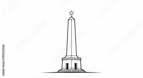 Stylized line drawing of a tall, four-sided obelisk topped by a star