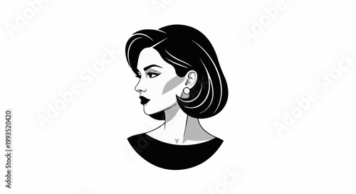 Elegant woman's profile in vintage style, black and white art