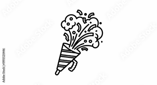 Exploding party popper with confetti and streamers bursts outward