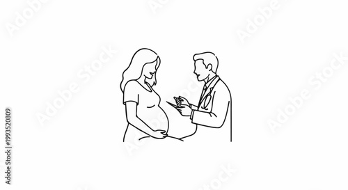 Pregnant woman consults with a doctor holding a tablet