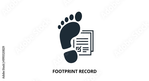 Single footprint record icon symbolizing carbon footprint tracking and environmental auditing with footprint environment tracking document analysis sustainability registration verification
