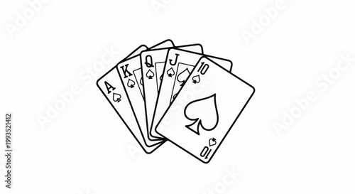 Five spade playing cards, including ace, king, queen, jack and ten
