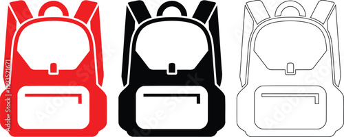 Backpack silhouette variations red black and white designs