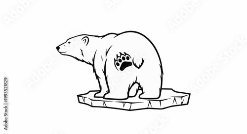 A stylized polar bear stands on an ice floe, facing left