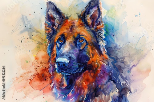 Watercolor painting of a German Shepherd dog