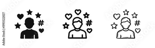 Social Media Influencer and Popularity Icon with Heart Star and Hashtag Symbols
