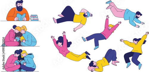 Couple Love and Bonding Vector Illustration, Romantic Relationship, Fun Moments, Hugging, Cuddling, and Playful Gestures