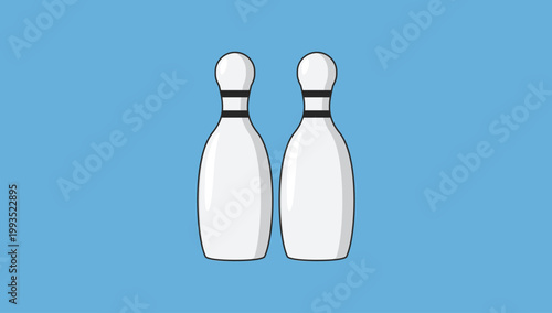 Two White Bowling Pins Standing on Light Blue Background in Flat Vector Illustration
