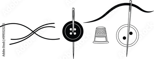 Foto Tailoring and Sewing Kit Icon Set Featuring Needle and Thread, Buttons, and Thim