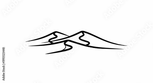 Abstract black and white line art depicts rolling sand dunes