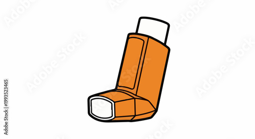 An orange inhaler with a white mouthpiece on a white background