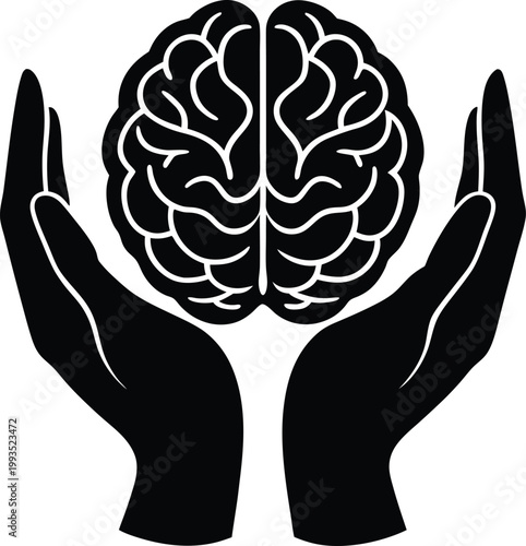 Human hands gently holding and protecting a healthy brain illustrating mental wellness and cognitive care