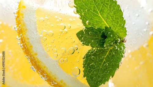 Fresh Lemon Mint Drink Ingredient Closeup.