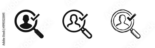 Human Resource Verification and Hiring Icon Set with Magnifying Glass