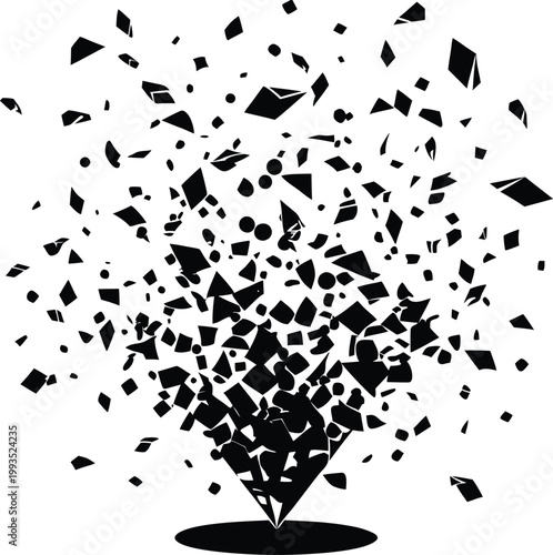 Geometric Fragments Exploding and Dispersing From a Central Point Dynamic Design