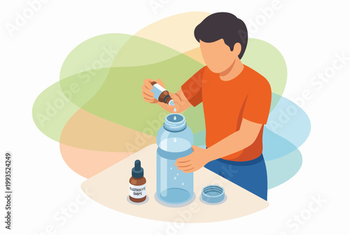 Man Adding Electrolyte Drops to Water Bottle for Biohacking