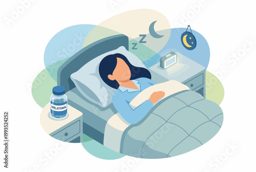 Healthy Sleep Biohacking with Melatonin Supplement Illustration
