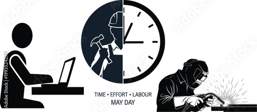 International workers day vactor with clock and labour icons