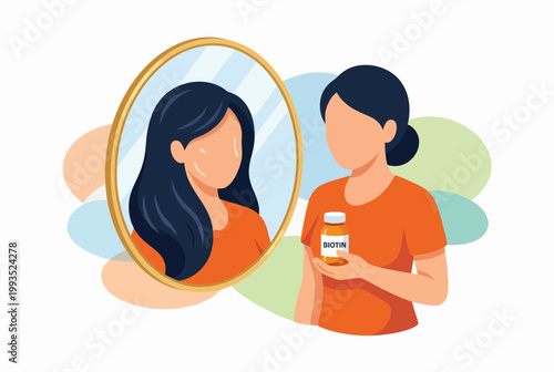 Woman Holding Biotin Supplement for Healthy Hair and Beauty