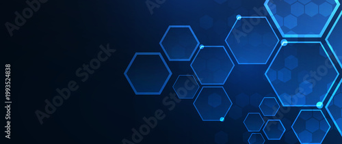 Plakat Abstract Hexagon Network: A modern and visually striking image showcasing interconnected hexagons in a sleek, digital design, ideal for concepts related to technology, data, or innovation.