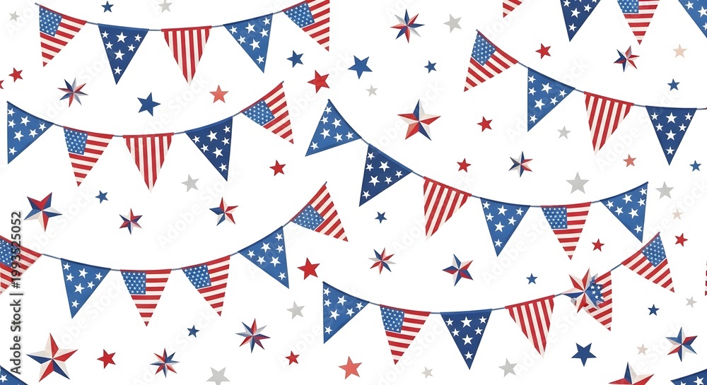 Obraz premium Patriotic memorial day background american flags stars seamless pattern for remembrance