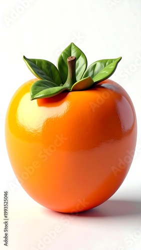 Fresh Persimmon Fruit with Green Leaves.