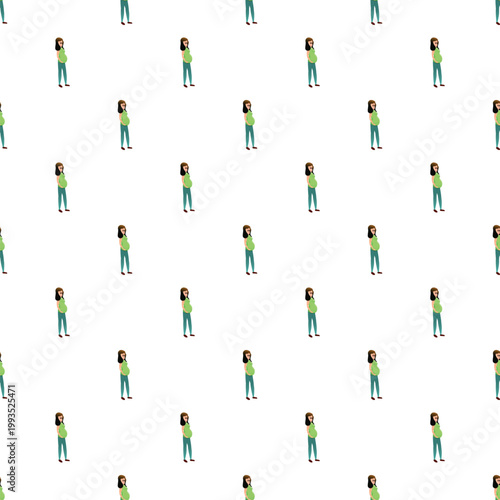 Pregnant woman embracing her belly in a repeating pattern representing motherhood and family