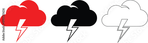 Lightning bolt trio red black silhouette and white outline