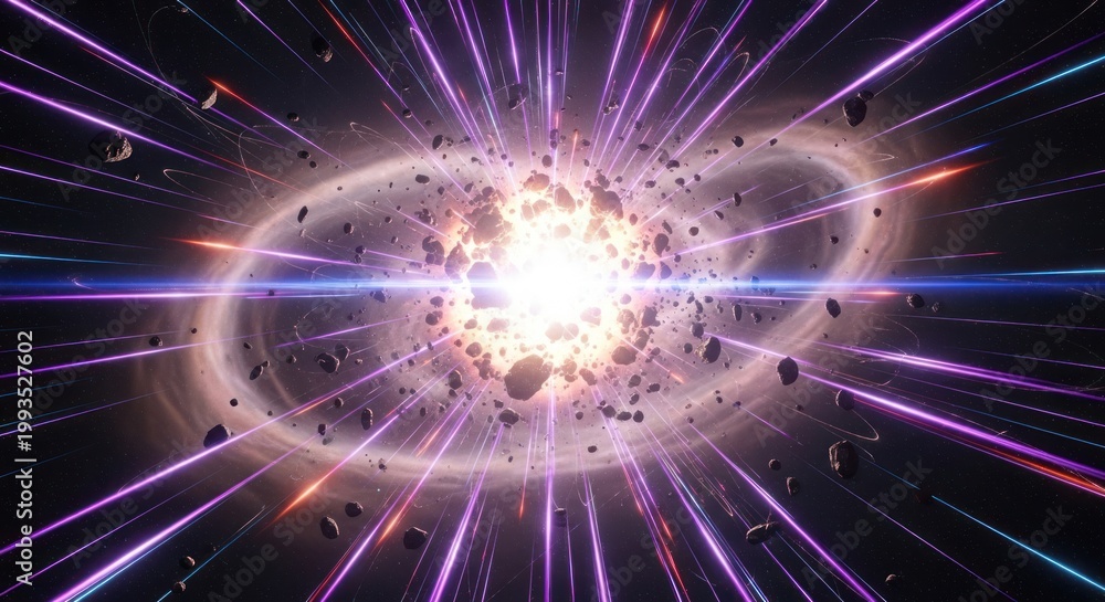 Obraz premium Abstract illustration of energy burst with radiating light and cosmic debris