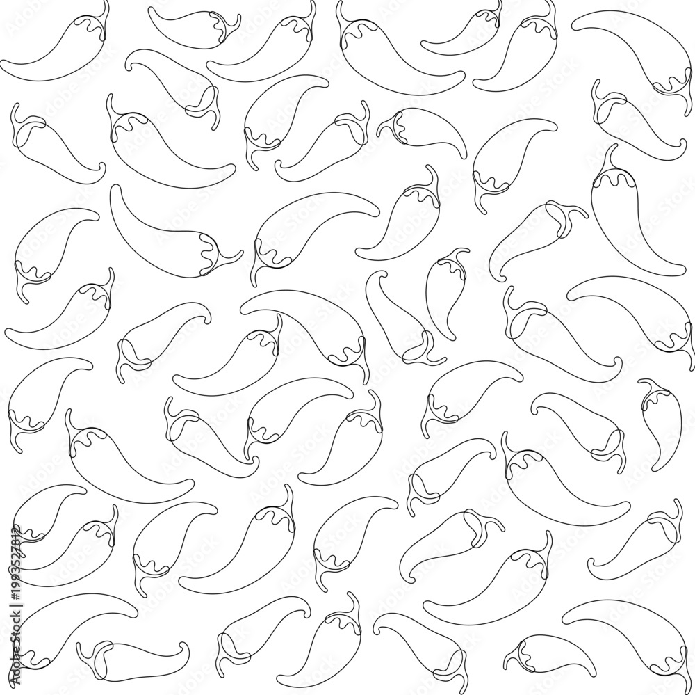 Fototapeta premium Flat chili pepper lineart. These crisp peppers, possibly jalapeno or serrano varieties, are ready for use as a spicy ingredient in various cuisines.