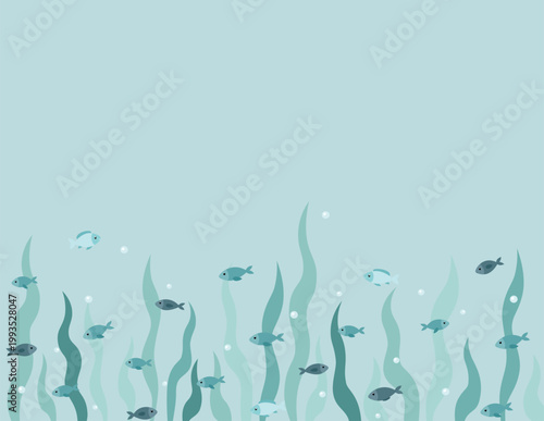 Cute Fish Bottom Border Banner on Blue Background Ocean Marine Underwater Design