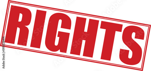 Bold red rights vector illustration featuring a stylized rectangular stamp design with uppercase text