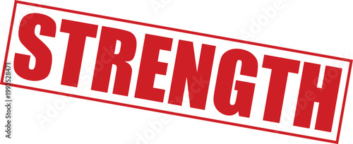 Bold red vector graphic illustration with the word strength in a distressed stamp design.