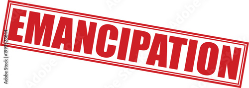 Red vector graphic illustration of the word emancipation in a distressed stamp design