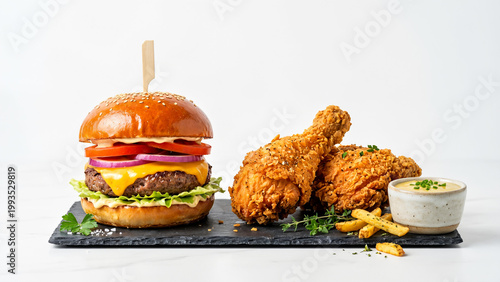 hamburger and fried chicken